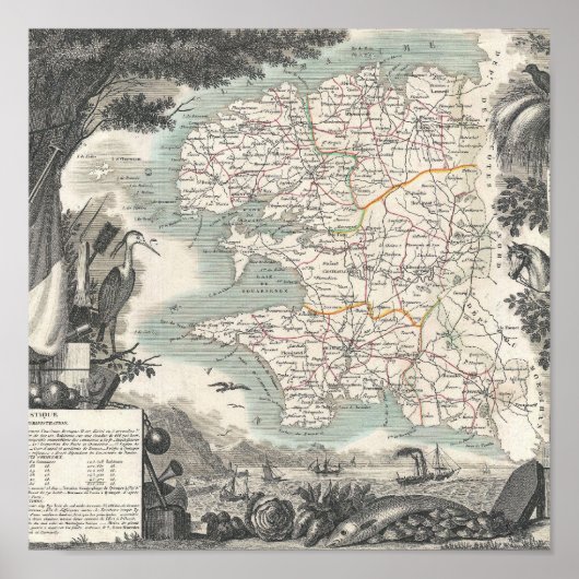 Karte des französischen Departements Finistere Poster (Vorne)