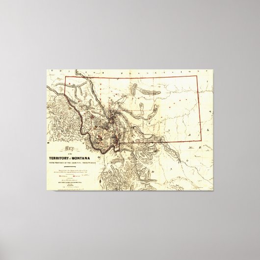 Karte des Gebiets Montana (1865) Leinwanddruck (Vorderseite)