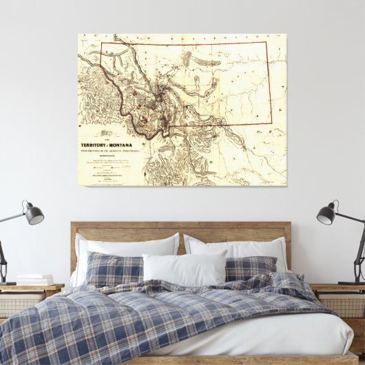 Karte des Gebiets Montana (1865) Leinwanddruck (Insitu (Schlafzimmer))