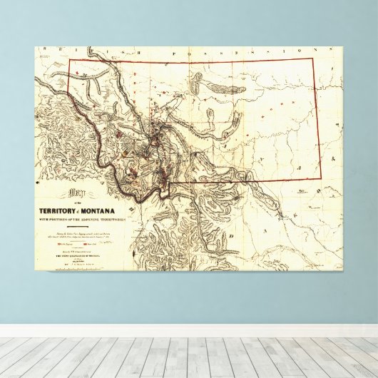 Karte des Gebiets Montana (1865) Leinwanddruck (Insitu (Holzboden))