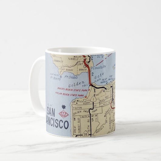 Karte des Gebiets von San Francisco Kaffeetasse (Vorderseite Links)