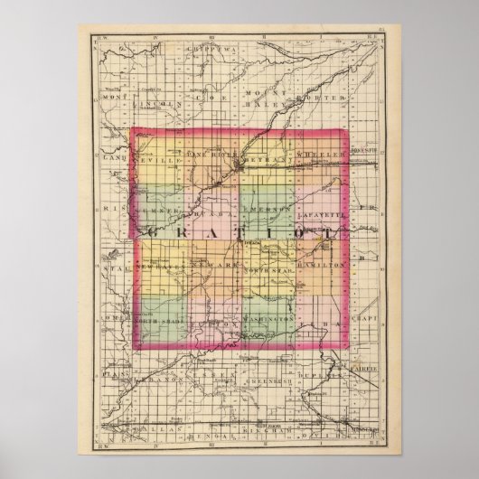 Karte des Gratiot Landkreises, Michigan Poster (Vorne)