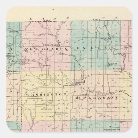 Karte des grünen Landkreises, Staat von Wisconsin Quadratischer Aufkleber (Vorderseite)
