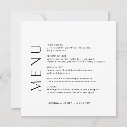 Karte des HARLOW Square Dinner (Vorderseite)