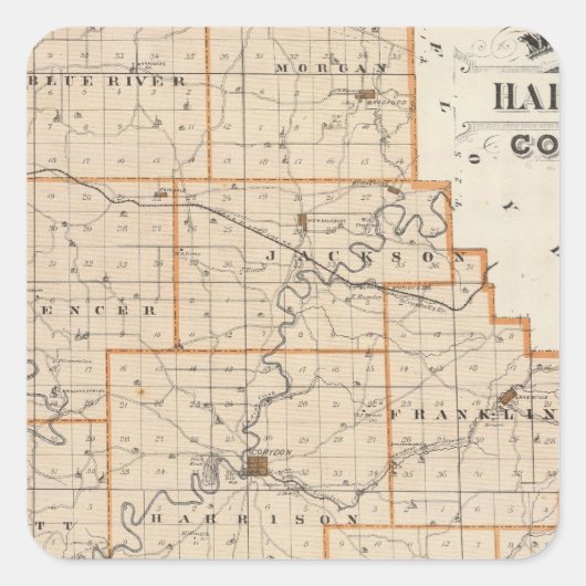 Karte des Harrison-Landkreises Quadratischer Aufkleber (Vorderseite)