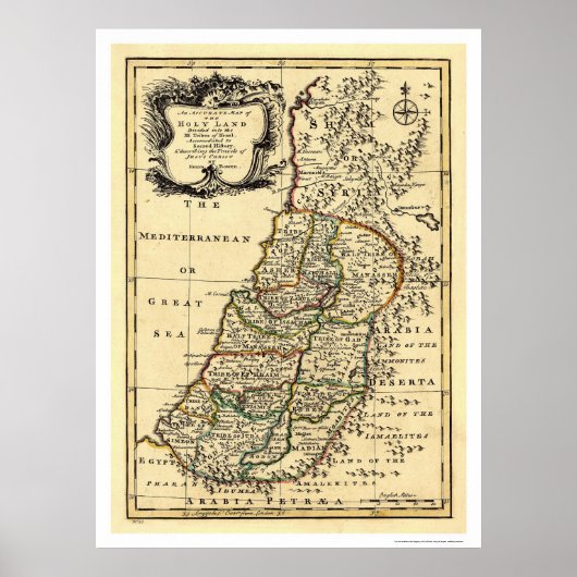 Karte des Heiligen Landes Israel von Bowen 1752 Poster (Vorne)