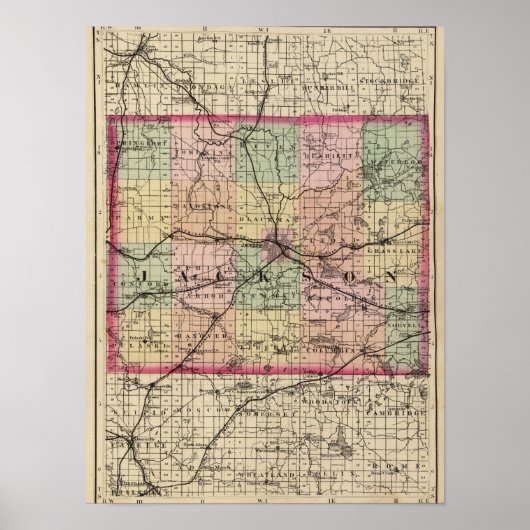 Karte des Jackson-Landkreises, Michigan Poster (Vorne)