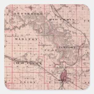 Karte des Johnson-Landkreises, Staat von Iowa Quadratischer Aufkleber