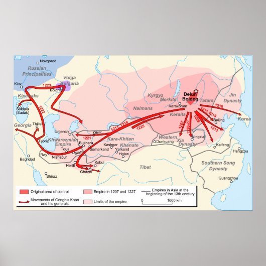 Karte des Khan-Reiches im 13. Jahrhundert Poster (Vorne)