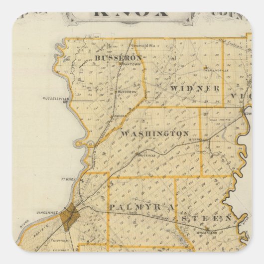 Karte des Knox-Landkreises Quadratischer Aufkleber (Vorderseite)