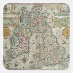 Karte des Königreichs Großbritannien und Irland Quadratischer Aufkleber