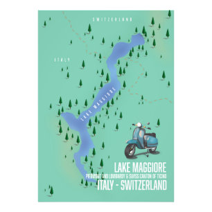 Karte des Lago Maggiore Italien - Schweiz Fotodruck