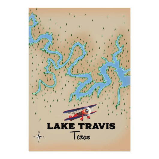 Karte des Lake Travis Texas Fotodruck (Vorne)