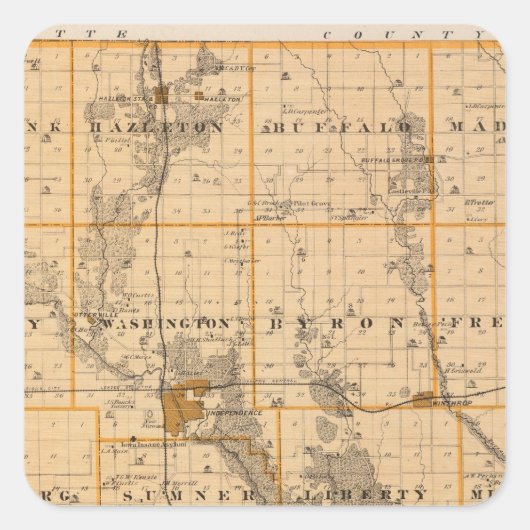 Karte des Landkreises Buchanan, Staat von Iowa Quadratischer Aufkleber (Vorderseite)