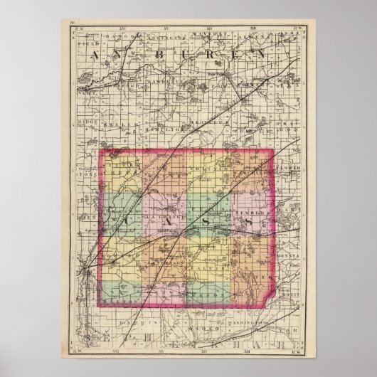 Karte des Landkreises Cass, Michigan Poster (Vorne)