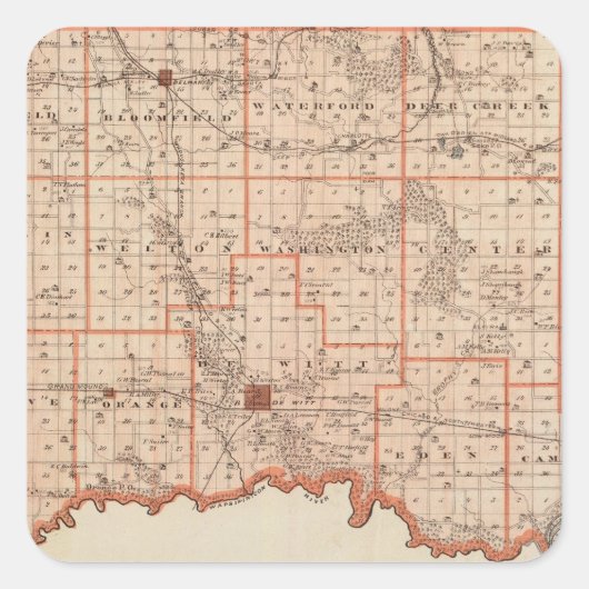 Karte des Landkreises Clinton, Staat von Iowa Quadratischer Aufkleber (Vorderseite)