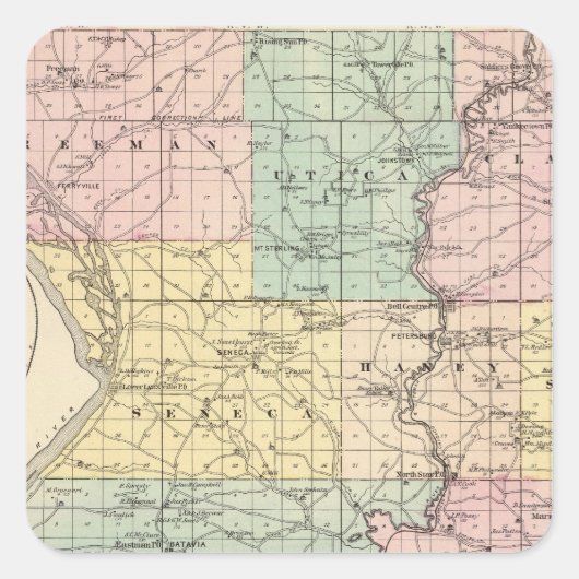 Karte des Landkreises Crawford, Staat von Wisconsi Quadratischer Aufkleber (Vorderseite)