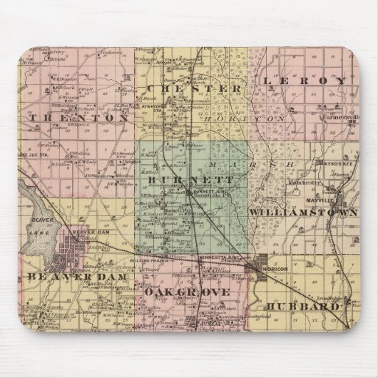 Karte des Landkreises Dodge, Staat von Wisconsin Mousepad (Vorne)