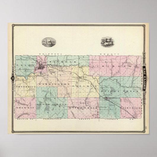 Karte des Landkreises Eau Claire, Staat Wisconsin Poster (Vorne)