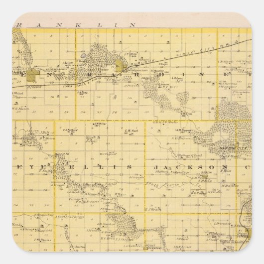 Karte des Landkreises Hardin, Staat von Iowa Quadratischer Aufkleber (Vorderseite)