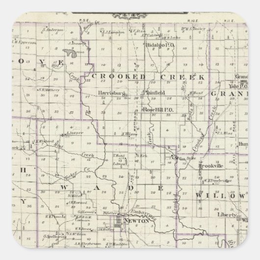 Karte des Landkreises Jasper, Lawrenceville Quadratischer Aufkleber (Vorderseite)