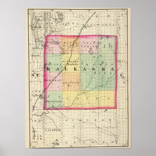 Karte des Landkreises Kalkaska, Michigan Poster (Vorne)