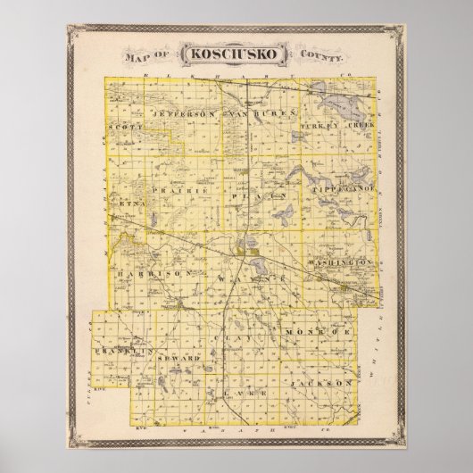 Karte des Landkreises Kosciusko Poster (Vorne)