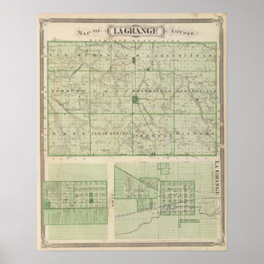 Karte des Landkreises Lagrange mit La Grange, Lima Poster (Vorne)