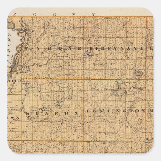 Karte des Landkreises Le Sueur, Minnesota Quadratischer Aufkleber (Vorderseite)