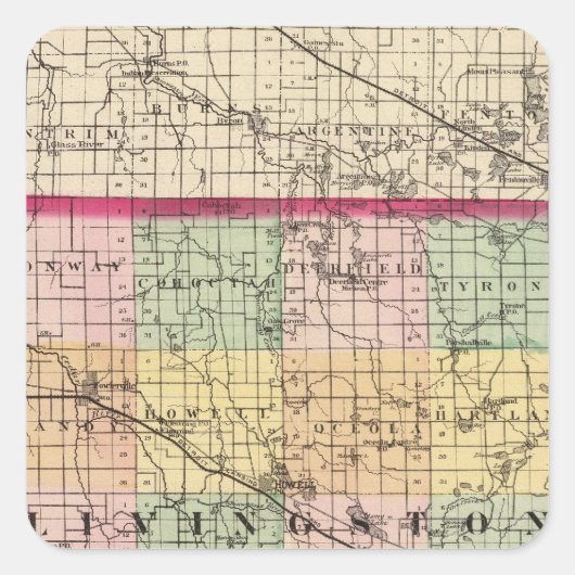 Karte des Landkreises Livingston, Michigan Quadratischer Aufkleber (Vorderseite)