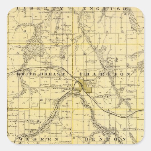 Karte des Landkreises Lucas, Staat von Iowa Quadratischer Aufkleber (Vorderseite)