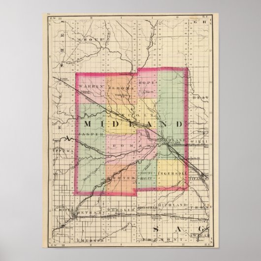 Karte des Landkreises Midland, Michigan Poster (Vorne)