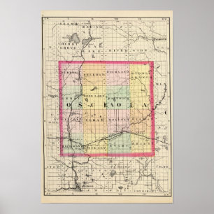 Karte des Landkreises Osceola, Michigan Poster