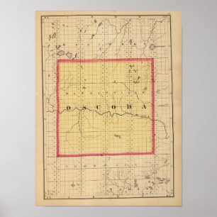 Karte des Landkreises Oscoda, Michigan Poster