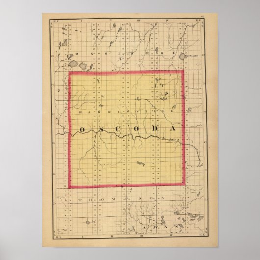 Karte des Landkreises Oscoda, Michigan Poster (Vorne)