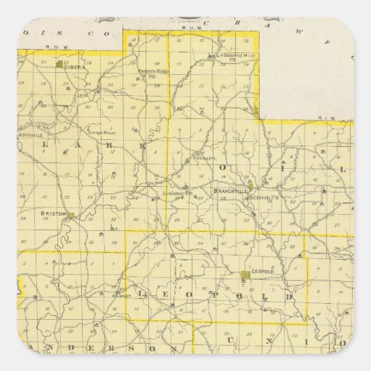 Karte des Landkreises Perry Quadratischer Aufkleber (Vorderseite)