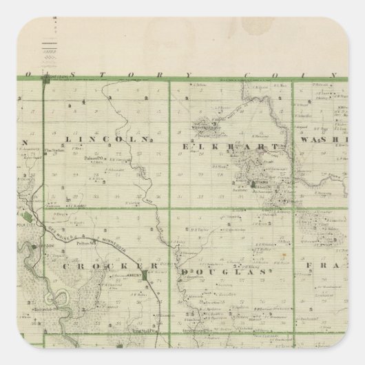 Karte des Landkreises Polk, Staat von Iowa Quadratischer Aufkleber (Vorderseite)