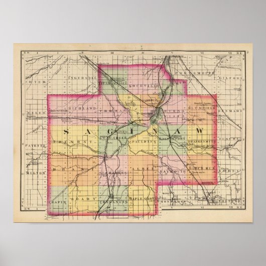 Karte des Landkreises Saginaw, Michigan Poster (Vorne)