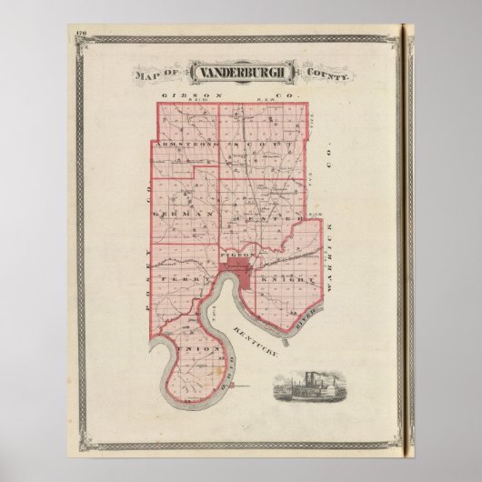 Karte des Landkreises Vanderburgh Poster (Vorne)