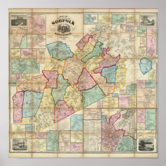 Karte des Landkreises von Norfolk, Massachusetts Poster (Vorne)
