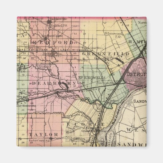 Karte des Landkreises Wayne, Michigan Magnet (Vorne)