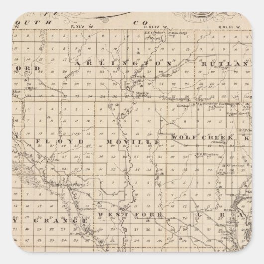 Karte des Landkreises Woodbury, Staat von Iowa Quadratischer Aufkleber (Vorderseite)