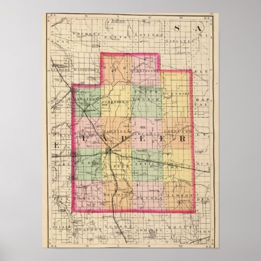 Karte des Lapeer-Landkreises, Michigan Poster (Vorne)