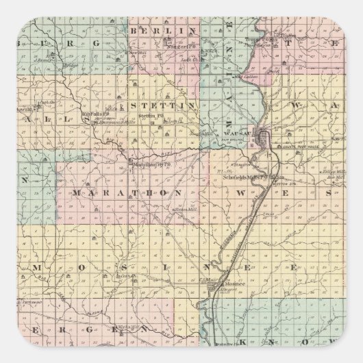 Karte des Marathon-Landkreises Quadratischer Aufkleber (Vorderseite)