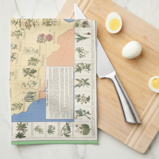 Karte des mit Kräutermitteln verketteten Tischsets Geschirrtuch (Viertel Falte)