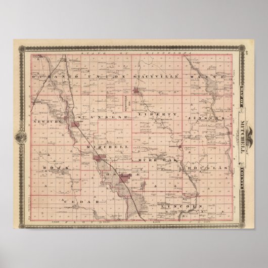 Karte des Mitchell-Landkreises, Staat von Iowa Poster (Vorne)