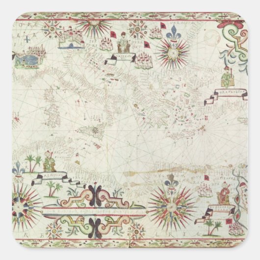 Karte des Mittelmeers, 1625 Quadratischer Aufkleber (Vorderseite)