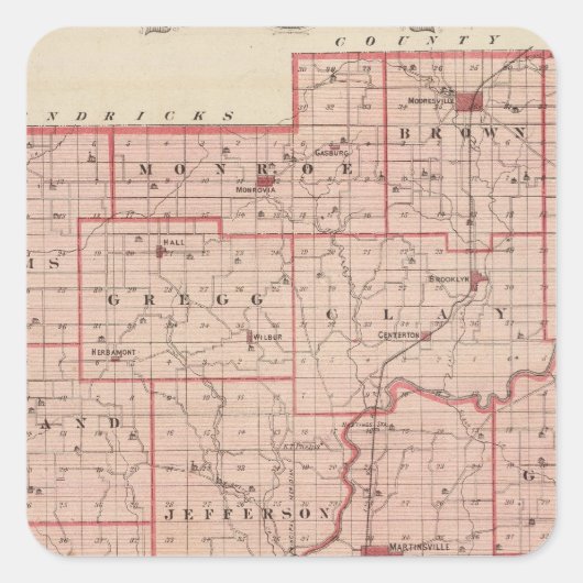 Karte des Morgan-Landkreises mit Mooresville Quadratischer Aufkleber (Vorderseite)