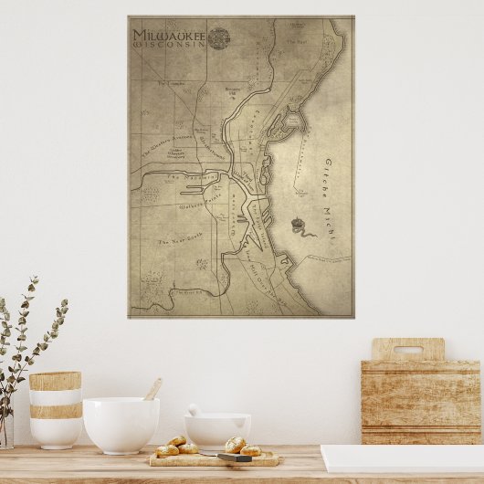 Karte des mythischen Landes Milwaukee Poster (Küche)