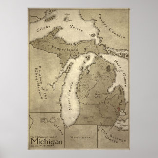Karte des mythologischen Landes Michigan Poster